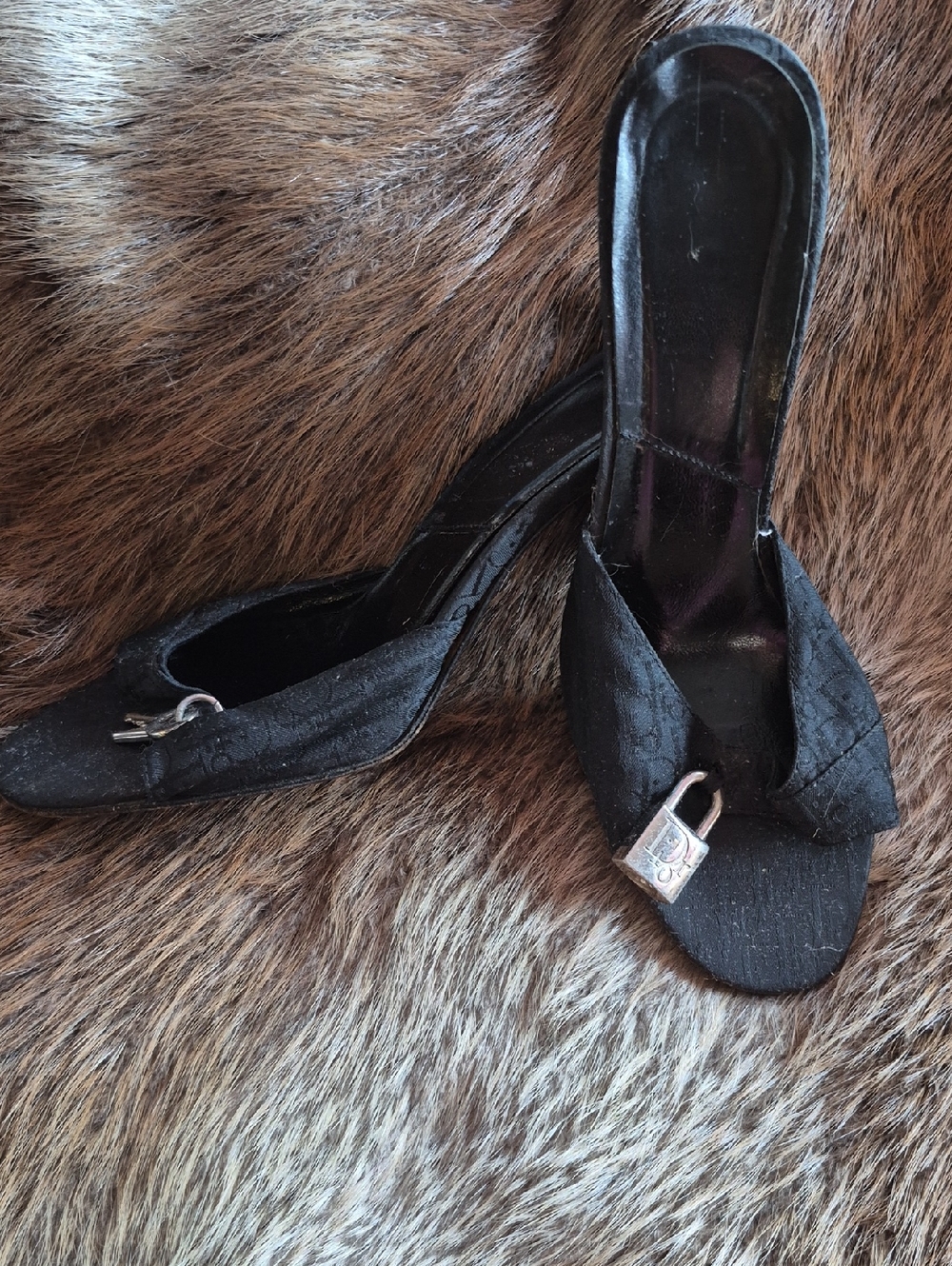 Vintage Christian Dior monogramed Mules Featuring Paddlock and Key Charm 7 (US)